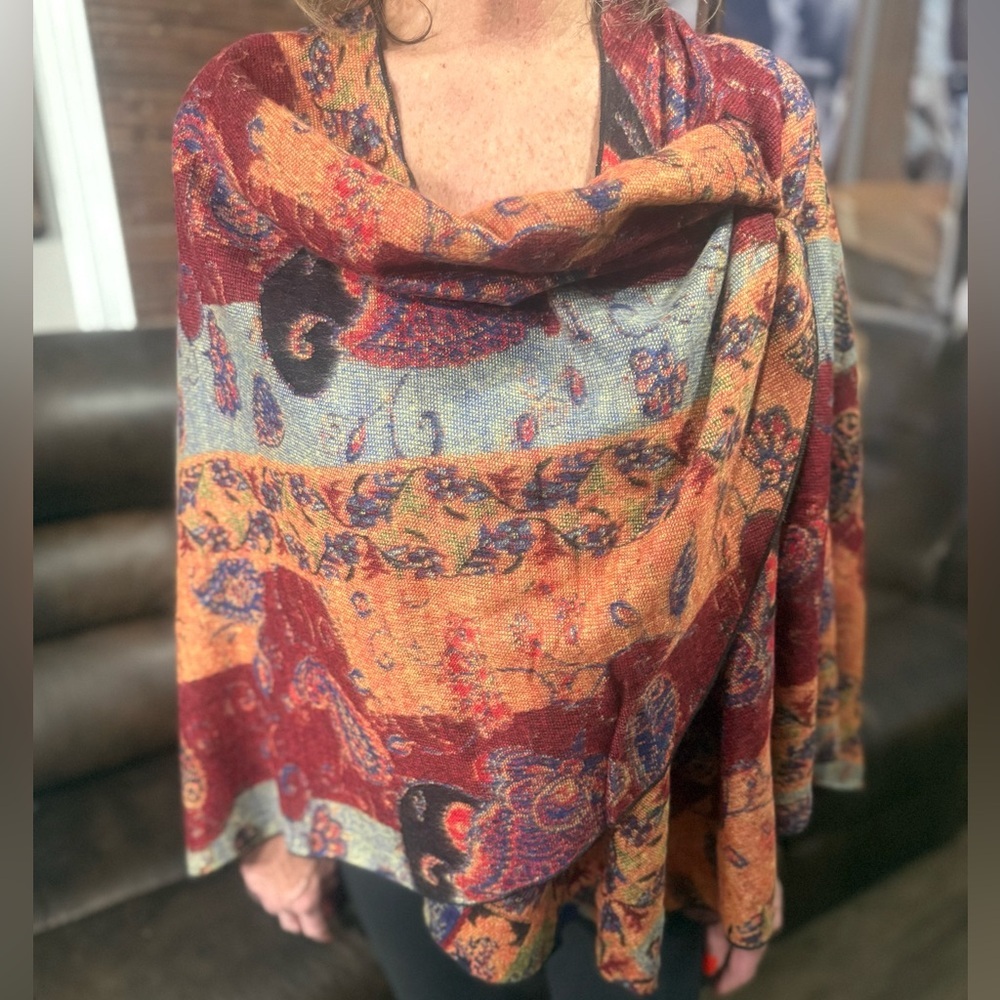 Rapti 100% Cashmere Reversible Paisley Wrap Shawl Scarf Boho Multicolor - Picture 8 of 9